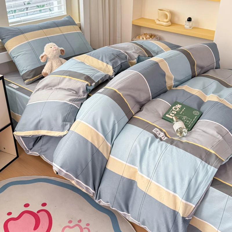 Hochwertiges 100% Baumwoll-Bettwäsche-Set mit 1 Bettbezug, 1 Bettlaken und 1 Kissenbezug, Geeignet für Einzelbett im Studentenstil, Größe 155x205cm