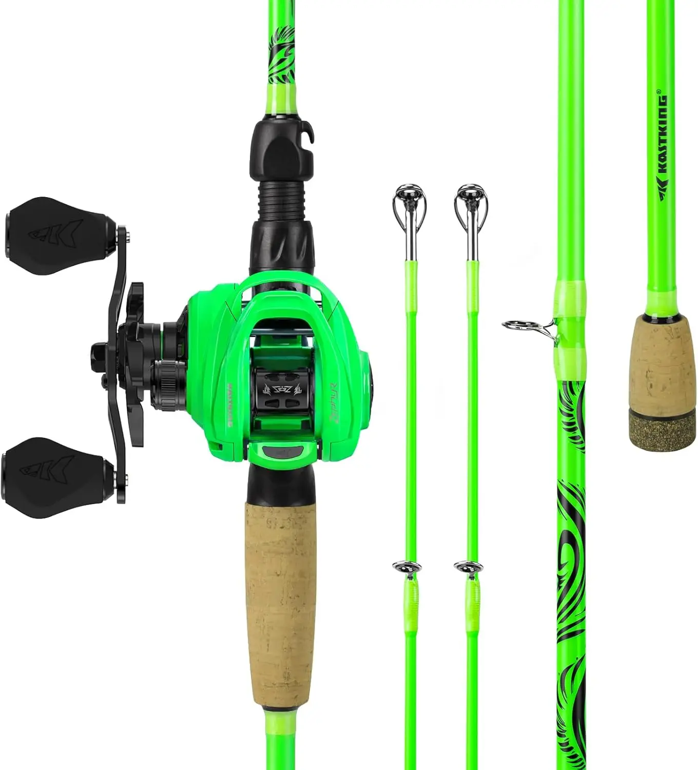 Dual-tip Fishing Rod & Reel Combo, Dual Tips Section for Different Powers, IM6 Graphite 2Pc Blanks, KastFlex Technology,Rubber