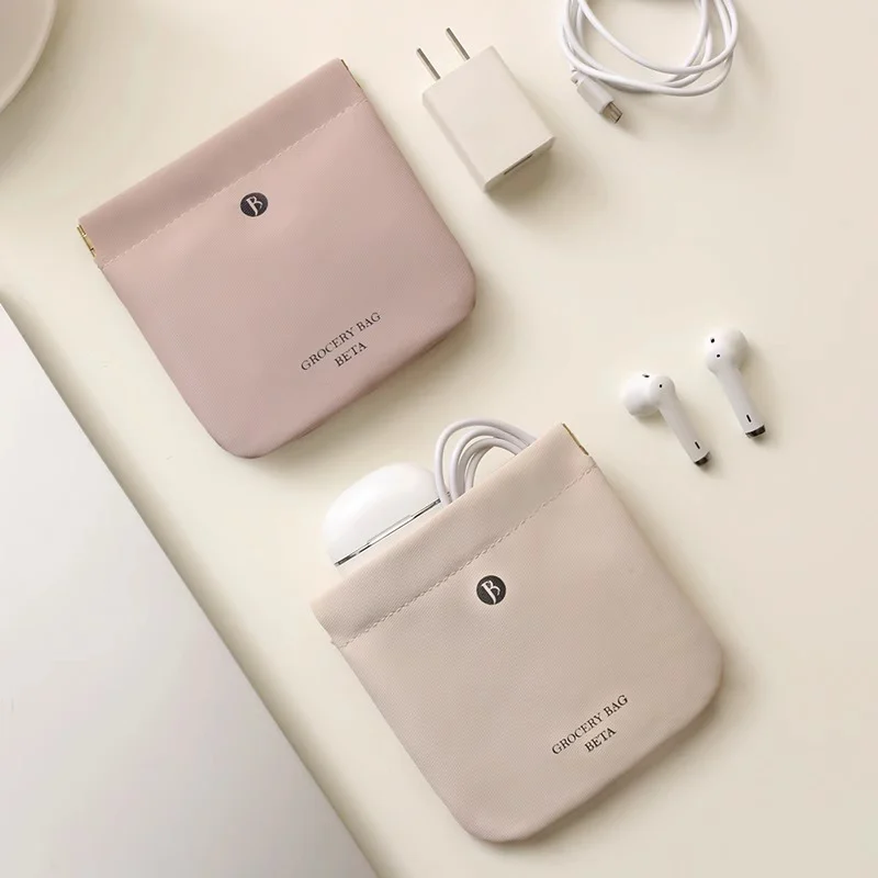 Self-closing Portable Pouch, Mini Pouch for Wired Earphones, Chargers & Data Cables, Daily Makeup Pouch