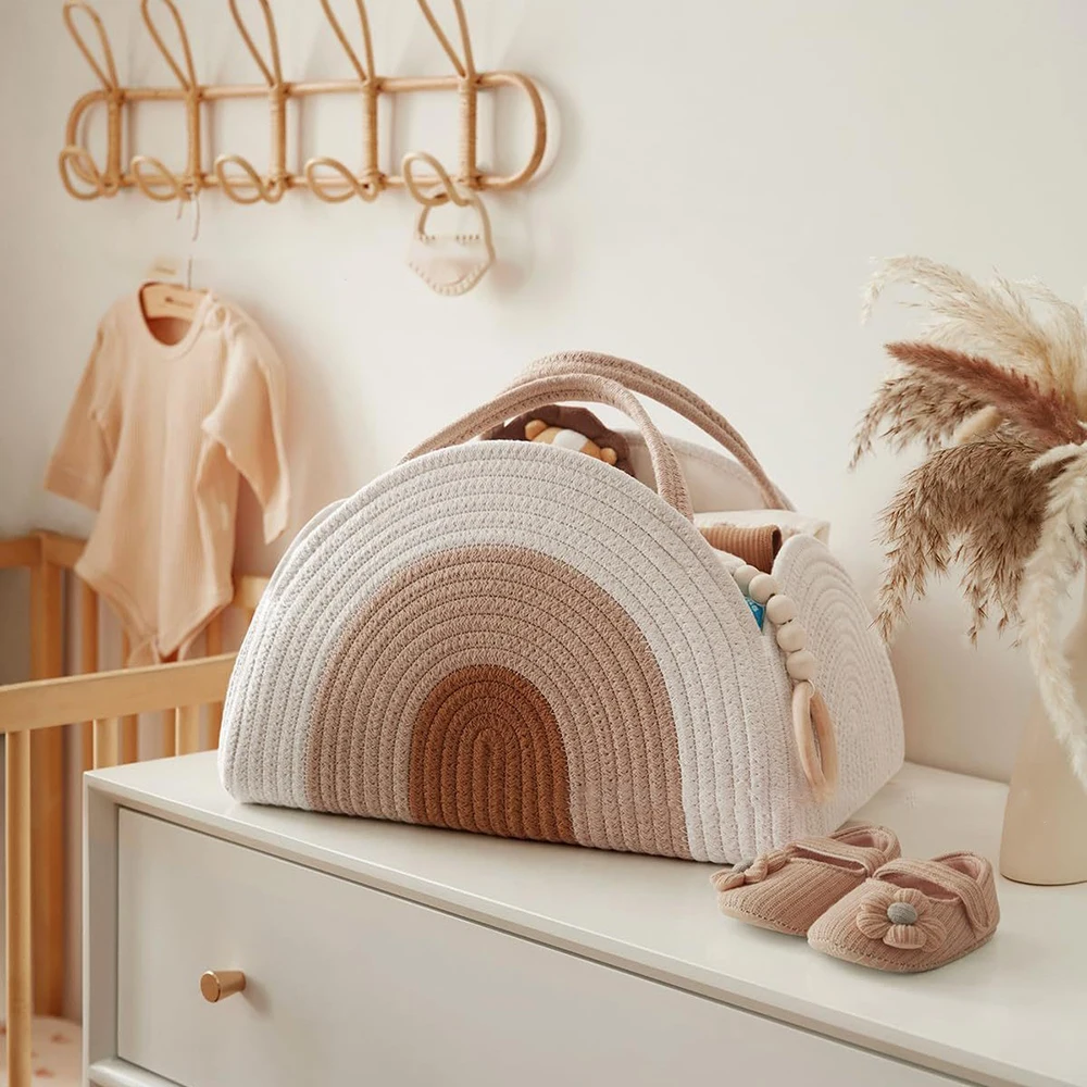 

Сумка для подгузников в форме радужной арки, уютный, нежный дизайн, мягкая текстура, просторный карман, легкая ручная сумка для детских подгузников