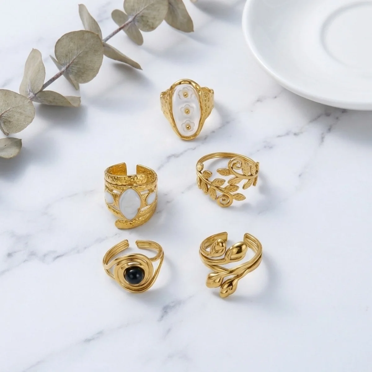 Vintage-Ringe mit Blumen-, Ranken- und Blattmotiven, spiralförmig gewickelt, mit Schlangenmuster, für Damen und Herren, aus Edelstahl, geometrische Ringe, Schmuck. – Detail 17
