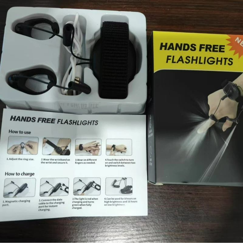 Diamond Ring-shaped Wrist Rechargeable Flashlight with Strong Light, Precise Local Illumination, Portable Fishing Light
