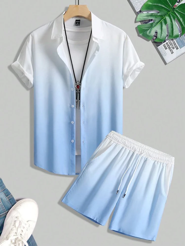 Conjunto de camisa de manga corta y pantalones cortos de playa para hombre, camisa de calle al aire libre, conjunto de pantalones cortos informales para hombre, verano, nuevo