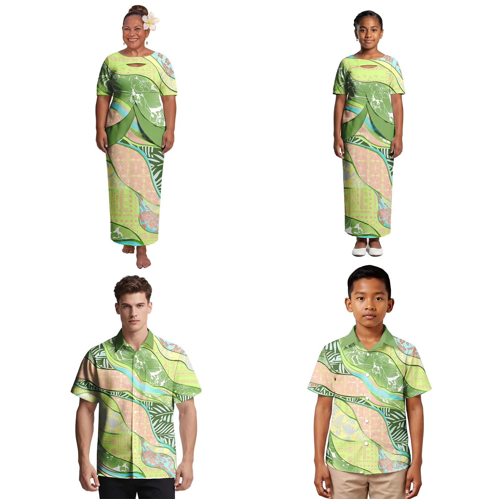 Vestidos Puletasi Polinesios para Fiestas, Camisas Aloha, Conjuntos de Tallas Grandes para Parejas, Ropa Infantil, Conjuntos Familiares Samoanos Personalizados