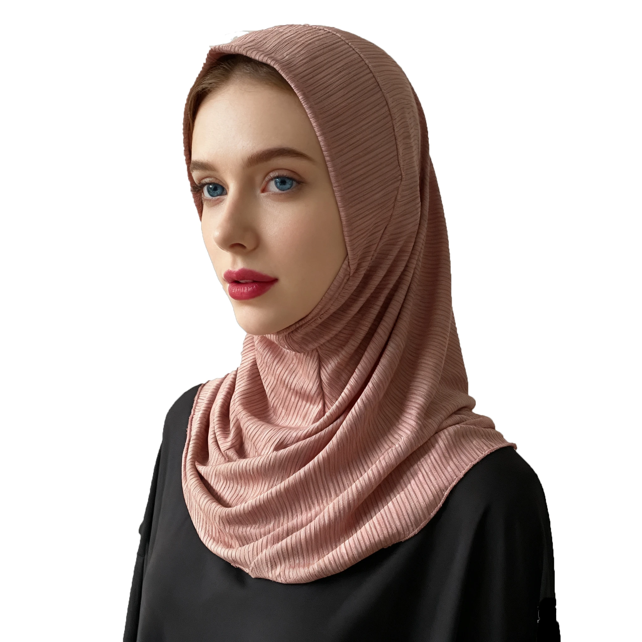 

Ready to Wear Muslim Turban Malaysian Premium Stripe Jersey Women Luxury Fashion Turnkey Headscarf Pullover Instant Hijab
