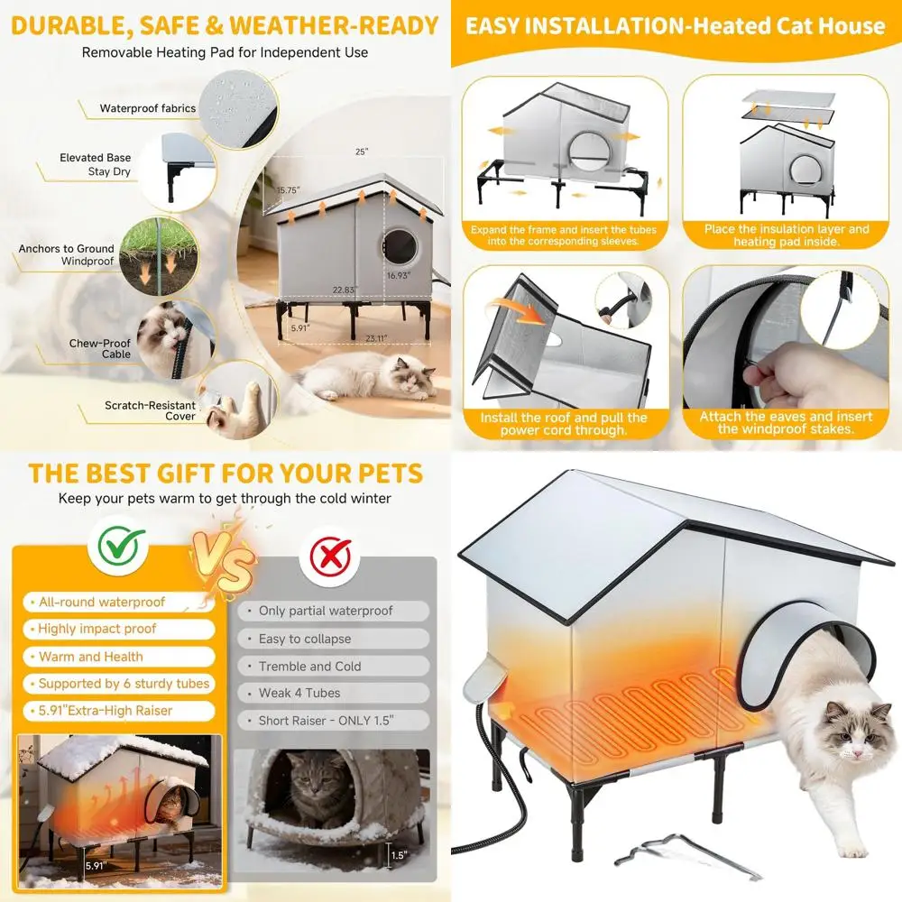

Insulated Outdoor Cat Shelter with Heater, Waterproof and Warm, Ideal for Feral and Stray Cats in Winter