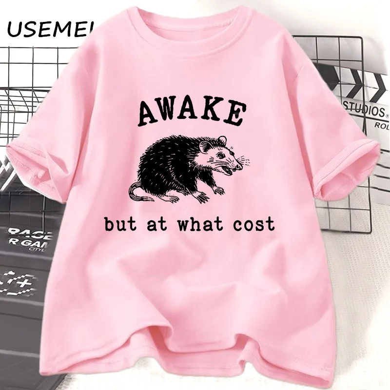 Awake But At What Cost Retro T-Shirt Funny Possum graphic T-shirs Sarcastic Sayings t Shirt Vintage 90s Rat Meme tshirt Tee