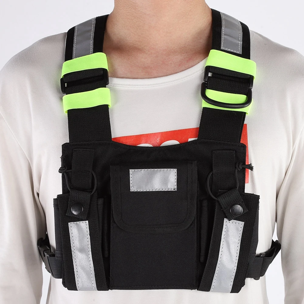 Chest Harness Front Pouch Yellow Reflective TYT Radio Tactical Harness Front Pack Vest Chest Bag Pouch For Walkie Talkie image 4