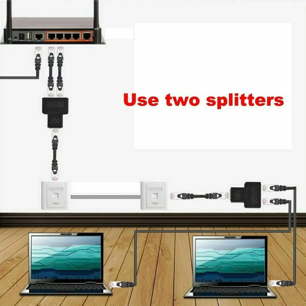 Conector adaptador 8P8C, distribuidor de red RJ45, enchufe expansor Ethernet 1-en-2 (extra usando dos juntos)