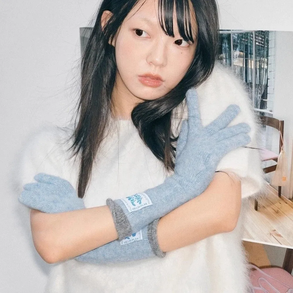 منتصف طول قفازات دافئة تصميم مجعد اللون حجب قفازات محبوكة الدوبامين الألوان مريحة قفازات شاشة اللمس النساء