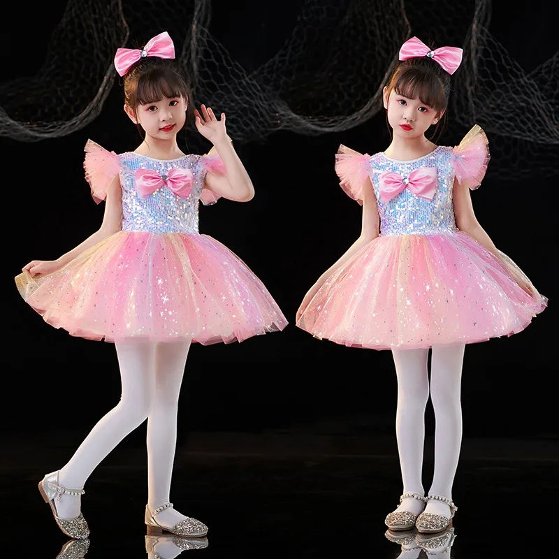 Children\'s Day Performance Clothes Puffy Gauze Skirt Sequined Dance Performance Clothes Girl Princess Puffy Dress Evening Dress