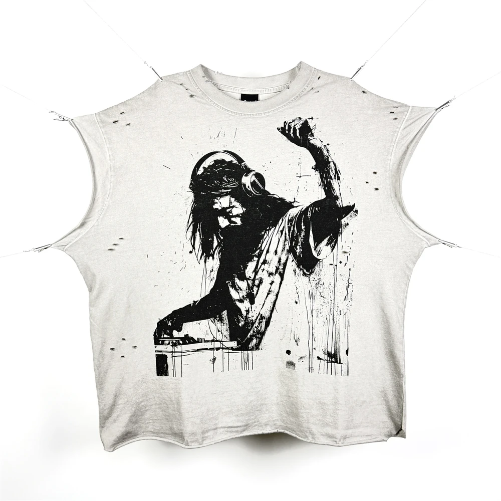 

Футболки Washed God is a DJ Saint Sleeve-Cut для мужчин и женщин, грязный почвенный спрей, ручная ношение, майка, футболка, футболки