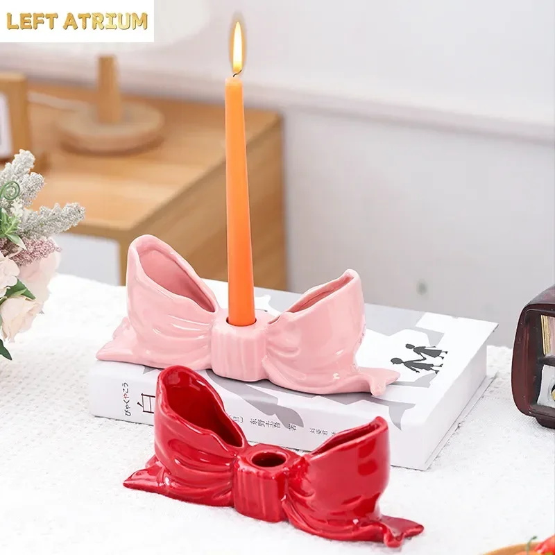 Bowknot-shaped Ceramic Candle Holders Desk Decoration Romantic Candlestick Wax Melt Burner Candle Stand Room Aesthetic Decor