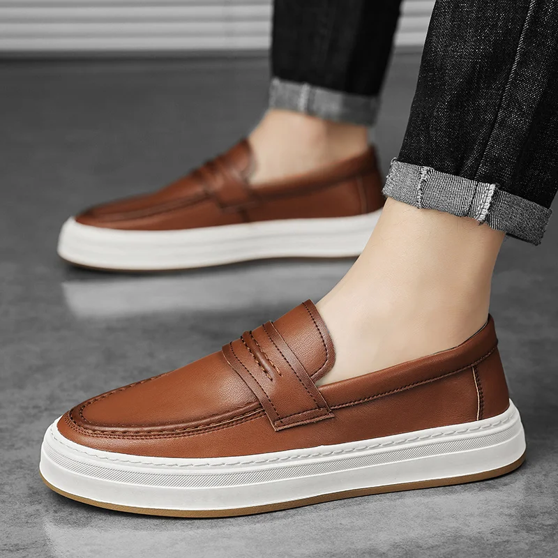 Round toe men's sneakers Minimalist and versatile design style Daily office  Outdoor leisure business adult men Slip on loafer