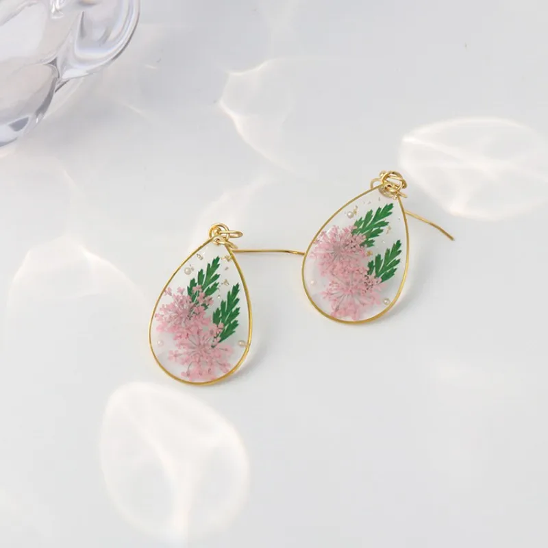 Pressed Flower Geometric Earrings Epoxy Resin Jewelry For Women 31