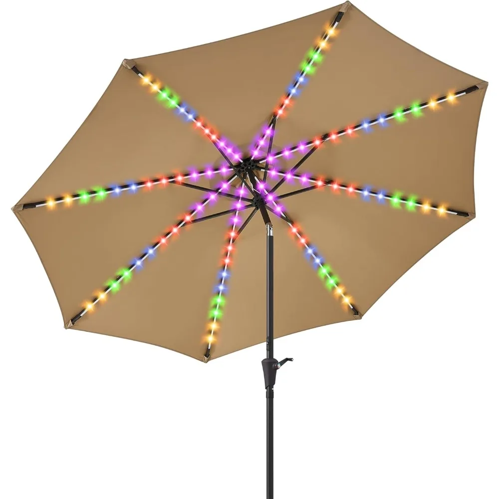 

7.5 ft/9 ft/10 ft Patio Umbrella with Solar Lights - Large Heavy Duty Beach/Table/Pool/Deck/Market Umbrella, Dual Charging, Tilt