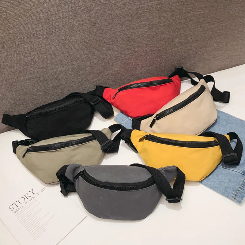 Children’s Waist Bag Vintage Waterproof Canvas Solid Color Fanny Pack Universal for Boys Girls Cute Waist Packs Belt Bag