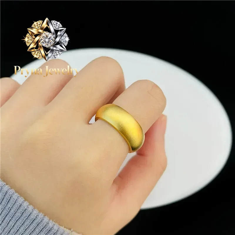 Pryna Jewelry  9999 24K real gold jewelry face matte closed mouth inheritance ring semicolon closed mouth strip ring men and wom