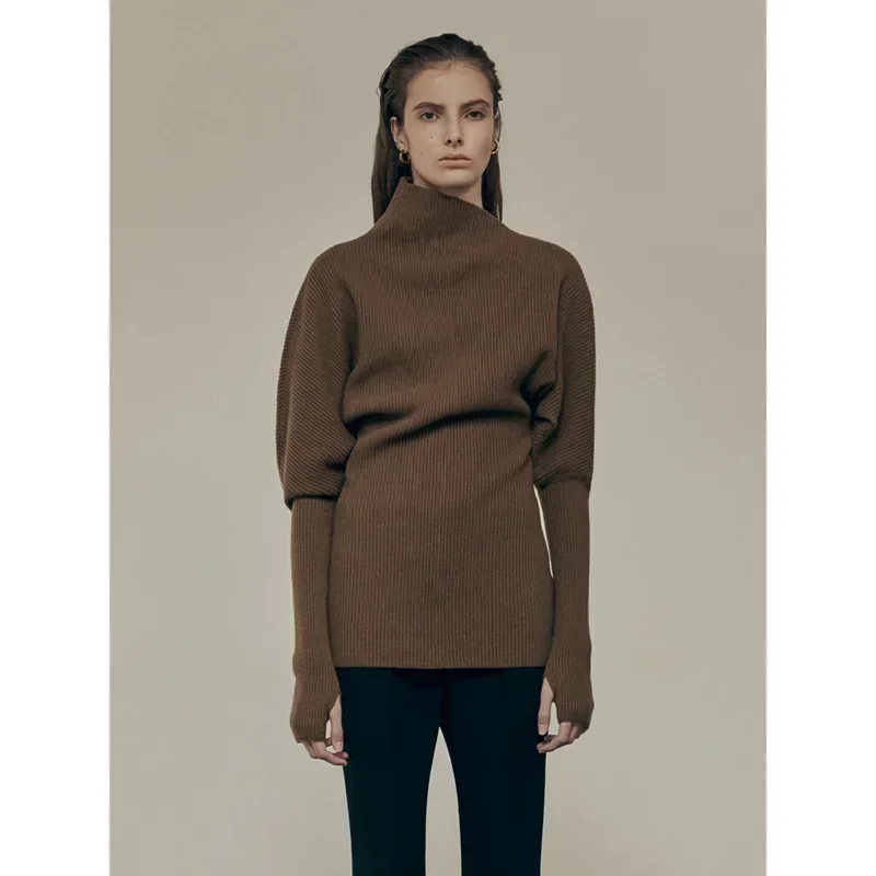 LC Knitted Sweater for Women's Autumn/winter 2024 Casual Commuting Diagonal Collar Long Sleeved Pullover Sweater