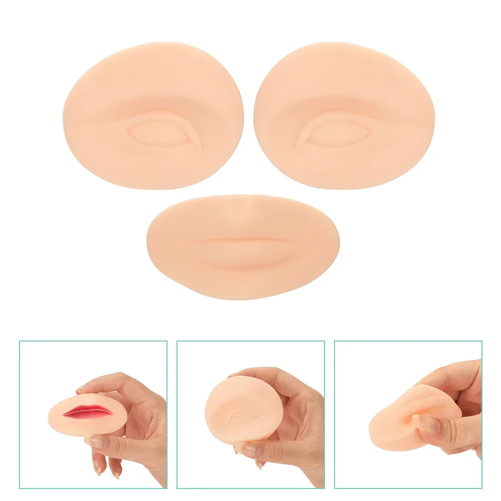 3pcs/set Tattoo Practice Silicone Makeup Fake Skin Eyes Reusable Boards 3D Face Mannequin Training