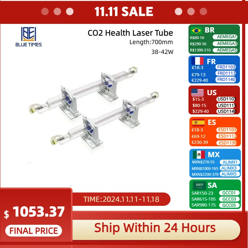 Bluetimes 700mm CO2 Laser Tube 38W-42W Glass Lamp Replacement Dia 50mm for Laser Engraving Cutting Machine