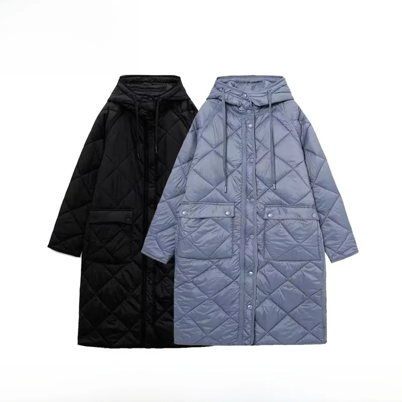 

EVEA New Women's Faion Long Casual Cotton Jaet Versatile Commute Sle Zipper Closure Hooded Mid-Length Color