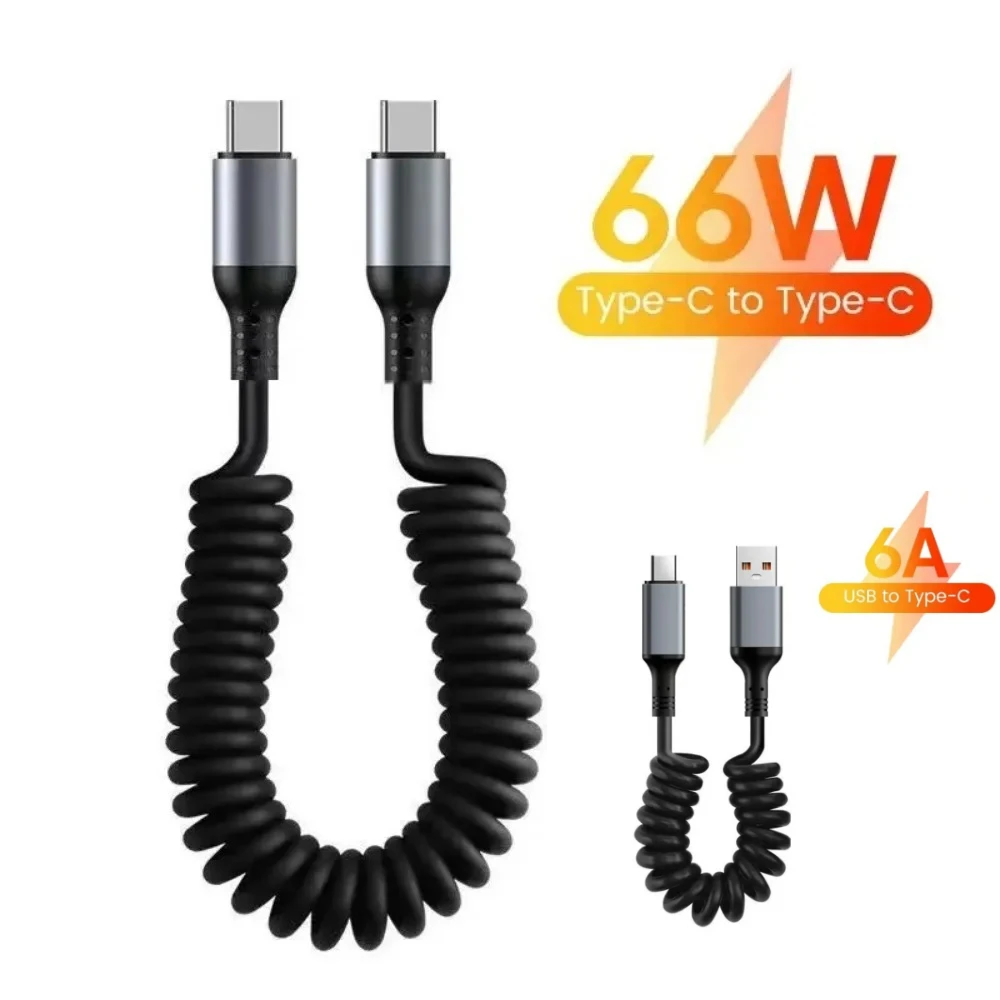 66W 6A PD Quick Charge Data Cord USB/Type C To USB C Fast Charging Spring Data Cable For iPhone 15 Pro Max Samsung Xiaomi15 OPPO