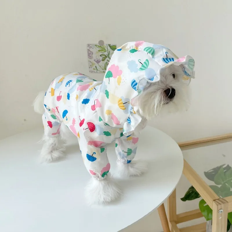 

Pet Umbrella Printed Raincoat Summer Waterproof Dog Hoodie Puppy Four Legs All Inclusive Jumpsuits Clothes