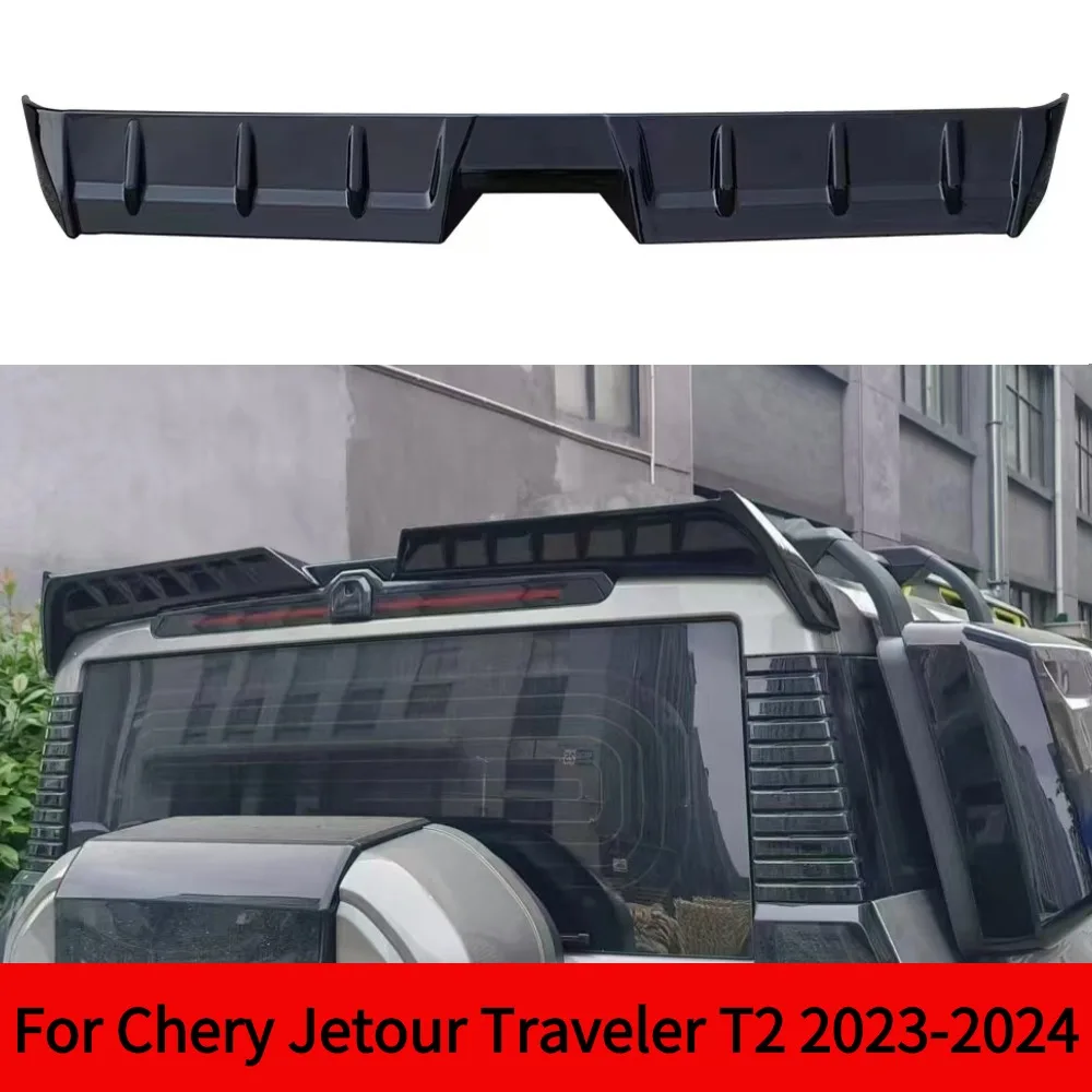 For Chery Jetour Traveler T2 2023 2024 Rear Roof Trunk Lid Car Spoiler Tail Wings Bright black ABS material Tuning Exterior Acce