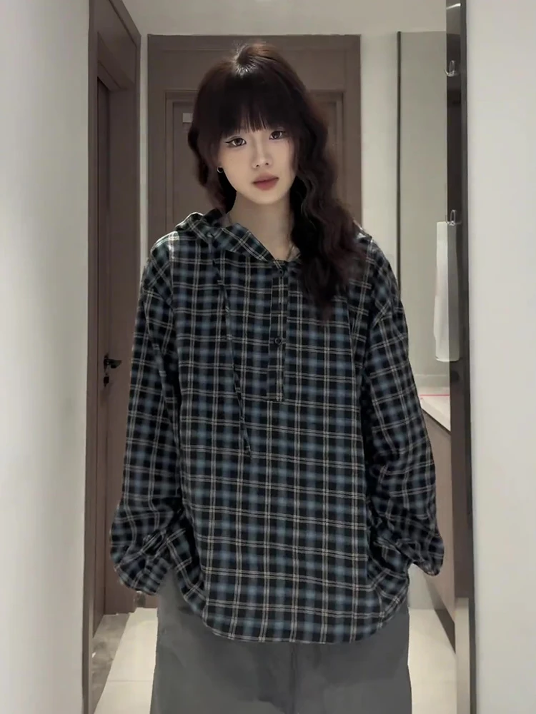 

Американская ретро-рубашка в клетку с капюшоном и длинными рукавами для мужчин, весенняя, премиум-класса, уникальный дизайн, верхняя одежда для пар, повседневная, стильная