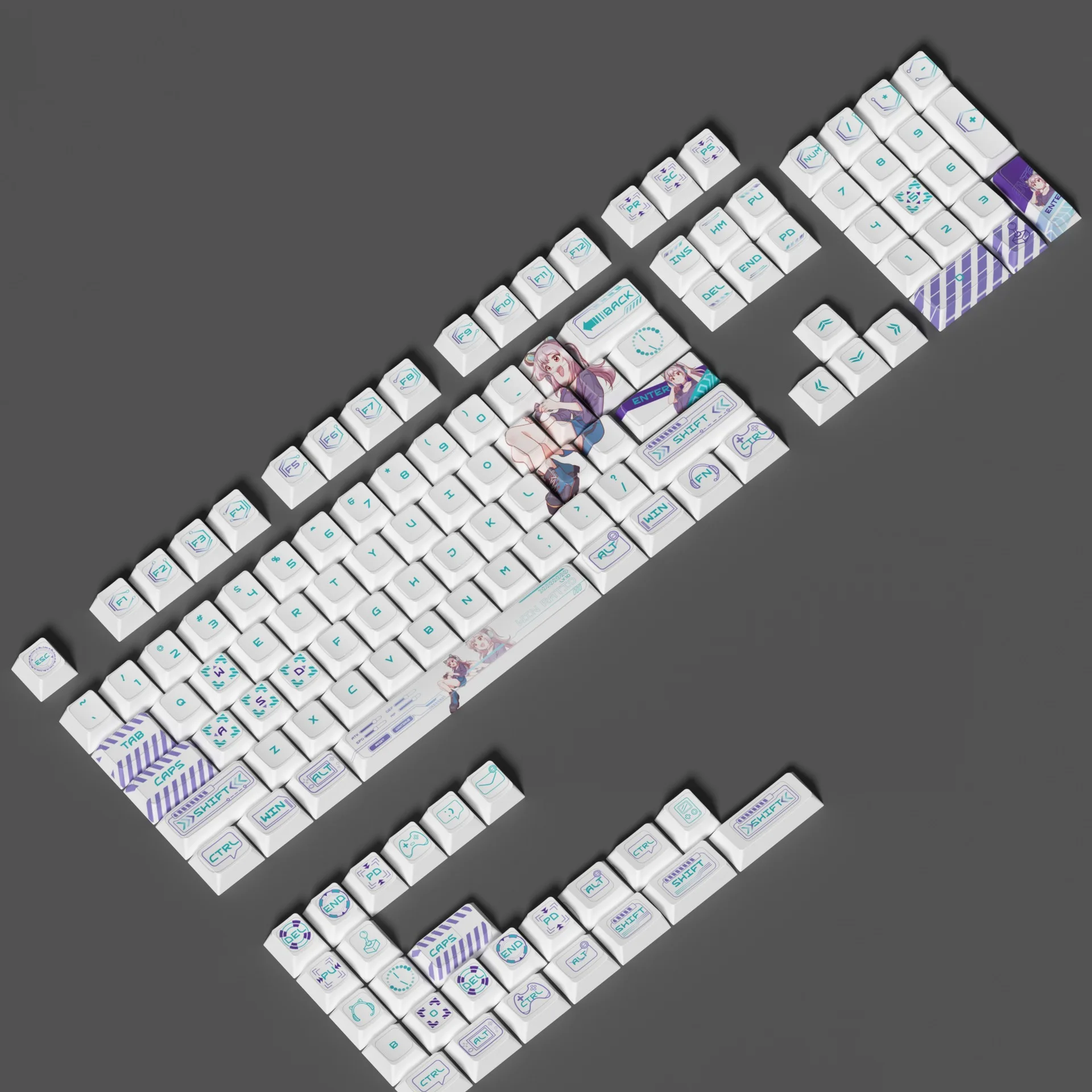 E-Sports Story - White V1 Anime-Themed Keycaps Thermal Sublimation PBT, Transparent Light-Up, Universal for Gaming Keyboards