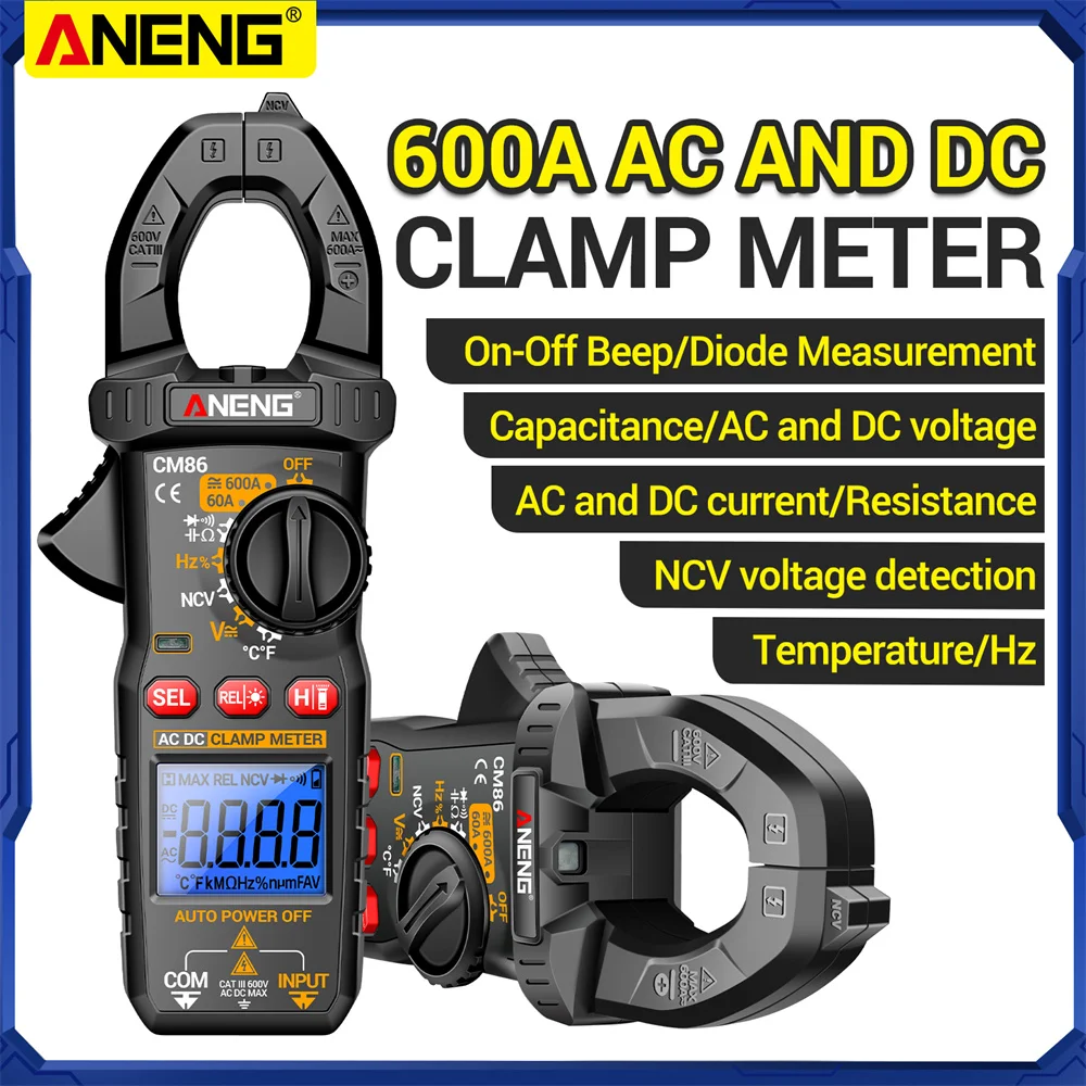 

ANENG CM86/CM85 цифровые клещи-мультиметр 600A измеритель напряжения постоянного/переменного тока True-RMS высокоточные инструменты для электриков