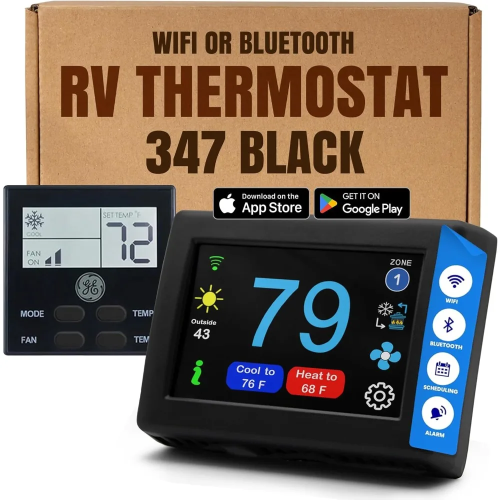 Black Digital WiFi or Bluetooth Thermostat,Programmable and Reliable RV Thermostat Compatible with GE for Home Heat&AC - Popular
