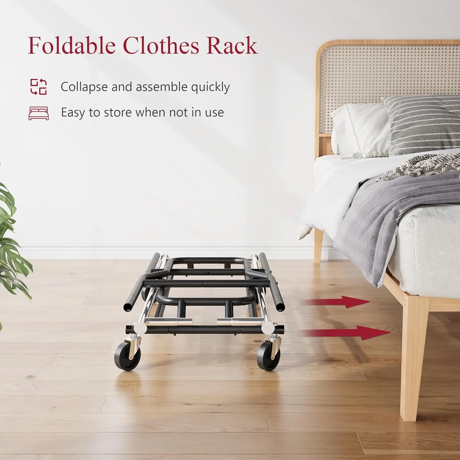 Tajsoon Clothes Rack Heavy Duty Rolling Garment Rack With Wheels And Extendable Double Rods, Collapsible Clothing Racks For