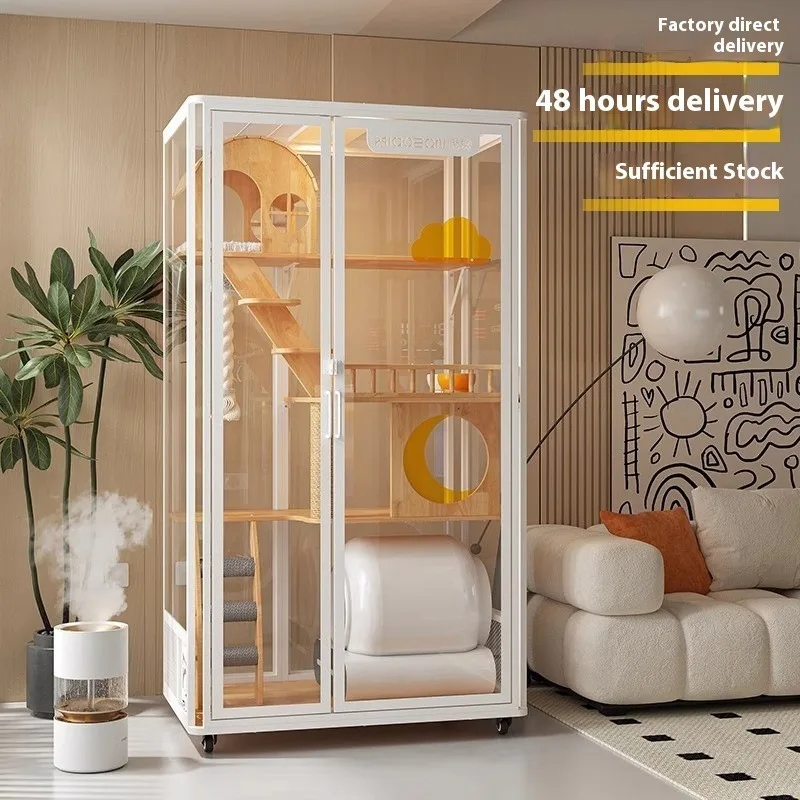 

Customizable Panoramic Multi-Feature Wooden Cat Modern Large Cat Cage Enclosure Cabinet Indoor Luxury Cat Villa
