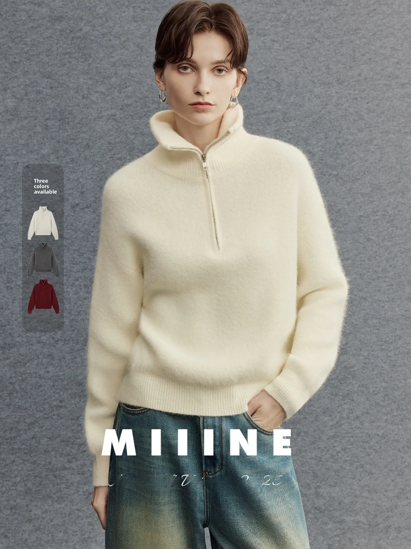 

Вязаный свитер Miiine с высоким воротником, из смесовой шерсти, свободного кроя, осенне-зимний, теплый, с эффектом флиса, класса люкс, на молнии