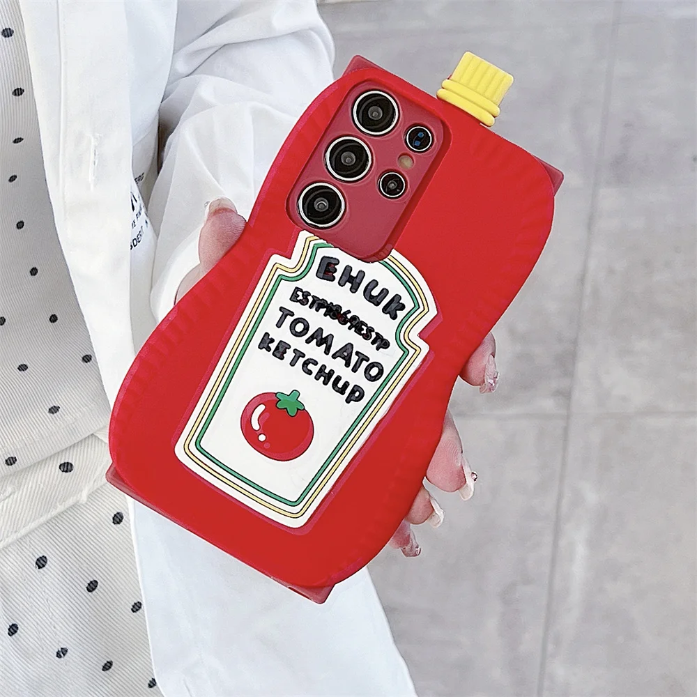 

Trendy 3D Novelty Ketchup Bottle Phone Case for S26 Ultra Soft Silicone Cartoon Cover for SamSung Galaxy S25 S24 S23 A57 A56