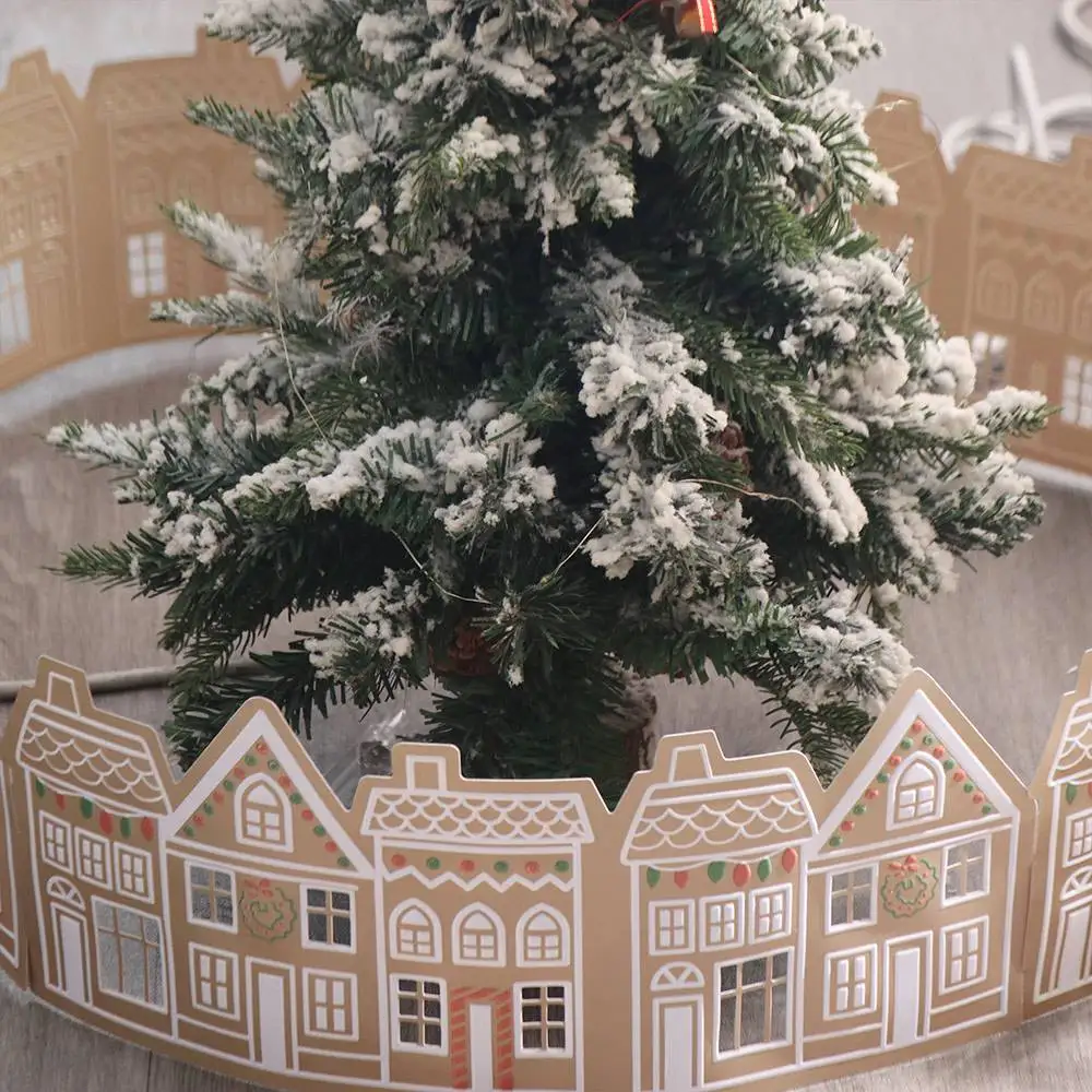 

LED Christmas Tree Collar Gingerbread House PVC Christmas Tree Skirt with Light Reusable Xmas Tree Base Cover Market