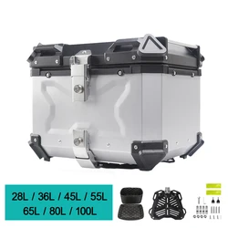 Universal Motocicleta Traseira Bagagem Tronco, Moto Top Caso Caixa, capacete impermeável, fechadura com chave, cauda Toolbox, alumínio, 55L, 65L, 80L