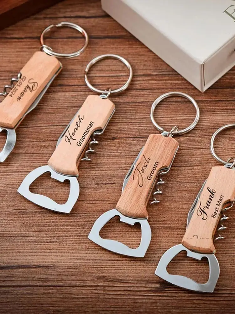Gepersonaliseerde bier/wijnflesopener, multifunctionele flesopener sleutelhanger, aangepaste hotel restaurant logo bruiloft feestgeschenken - afbeelding 2
