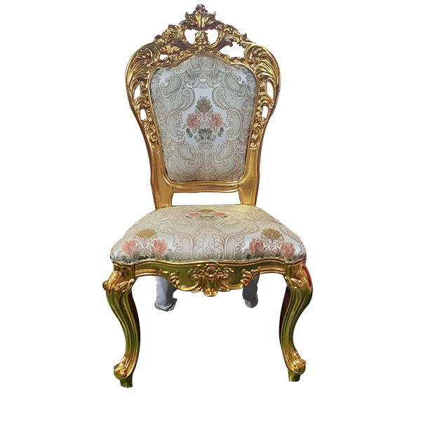 ^& European Luxury Classical Dining Room Wooden Chairs Furniture Set Hand Carved Golden Solid Wood Frame Fabric Chair