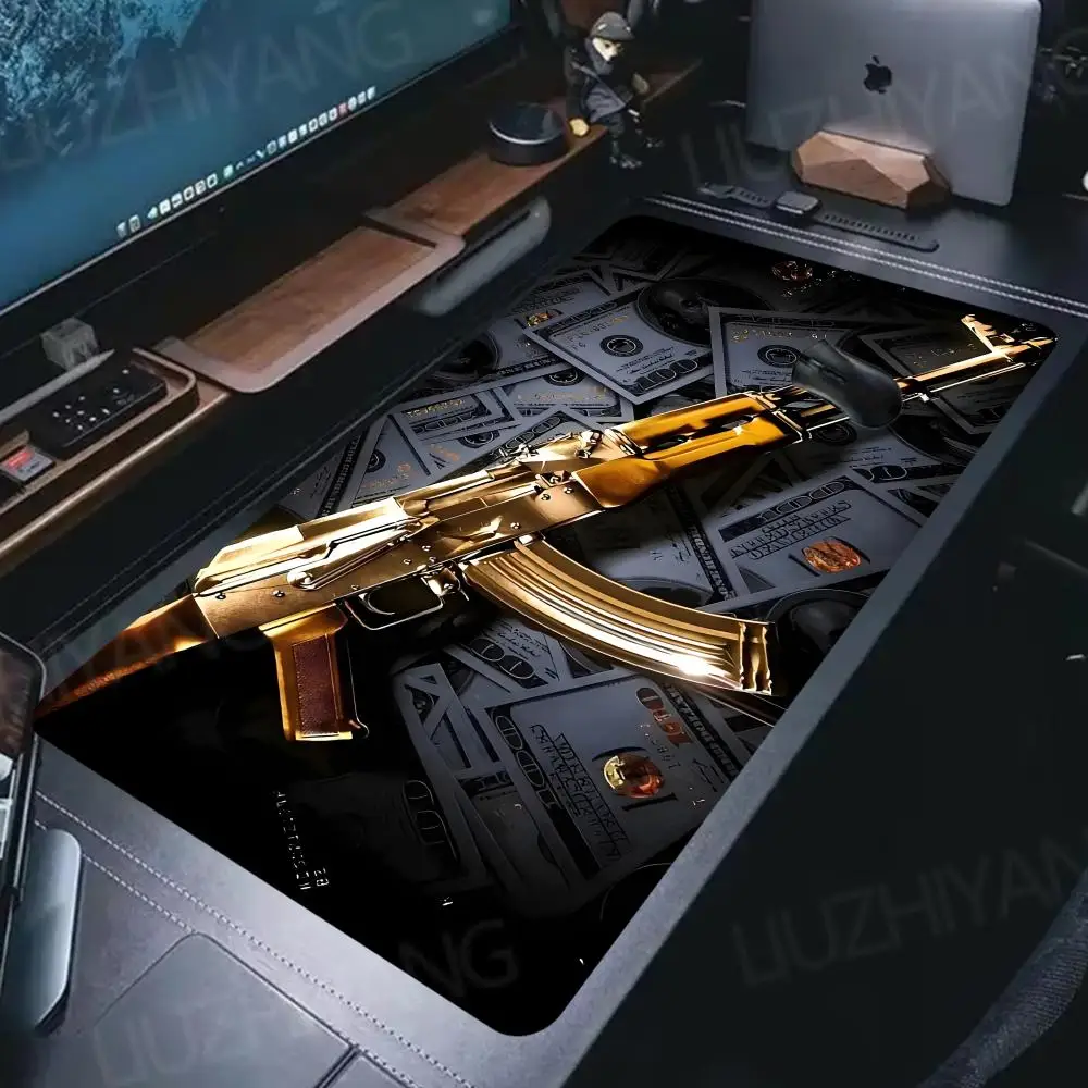 AK-47 بندقية الاعتداء وعلامة الدولار تصميم لوحة الماوس XXL اضافية كبيرة الحجم الكمبيوتر حصيرة مكتبية المطاط المضادة للانزلاق الألعاب لوحة المفاتيح حصيرة