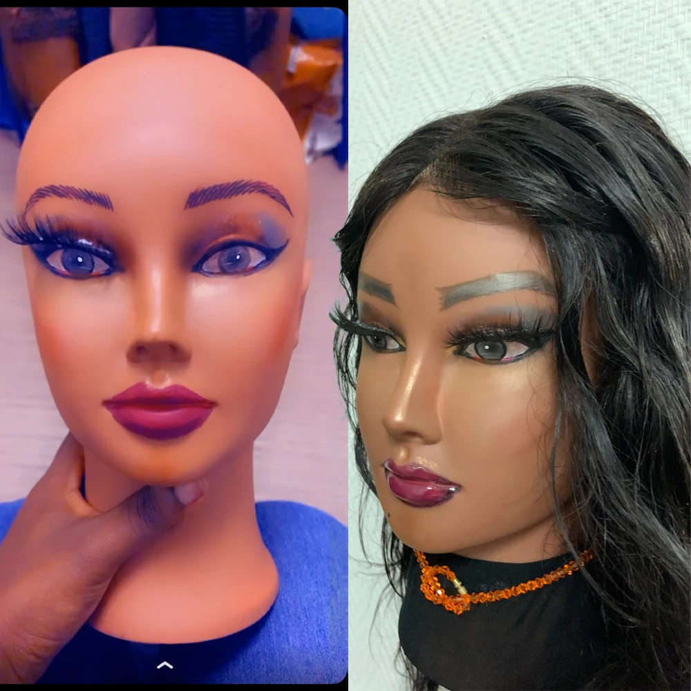 New Big Size African Bald Mannequin Head Hairdresser Training Head Model With Stand Tripod Female Wigs Glasses Display Stand Hol