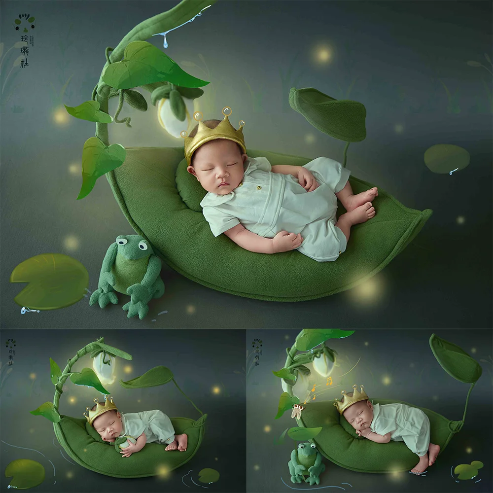Fairy Forest Newborn Photography Studio Props Set Pea Pod Nest Posing Shooting Cushion Prince Style Photo Outfit Frog Decor Prop