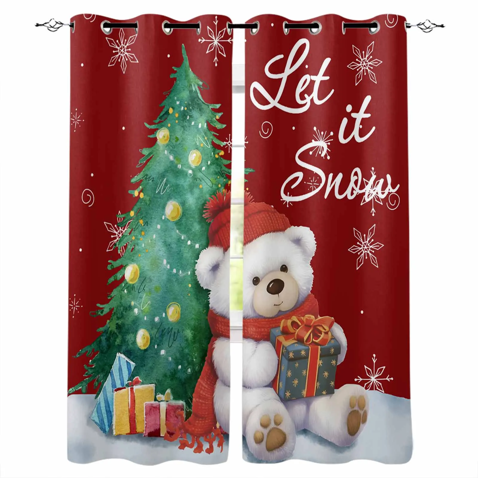 Christmas Snowflakes Retro Koala Curtains For Living Room Kids Bedroom Window Curtain Hall Drape Long Cortinas