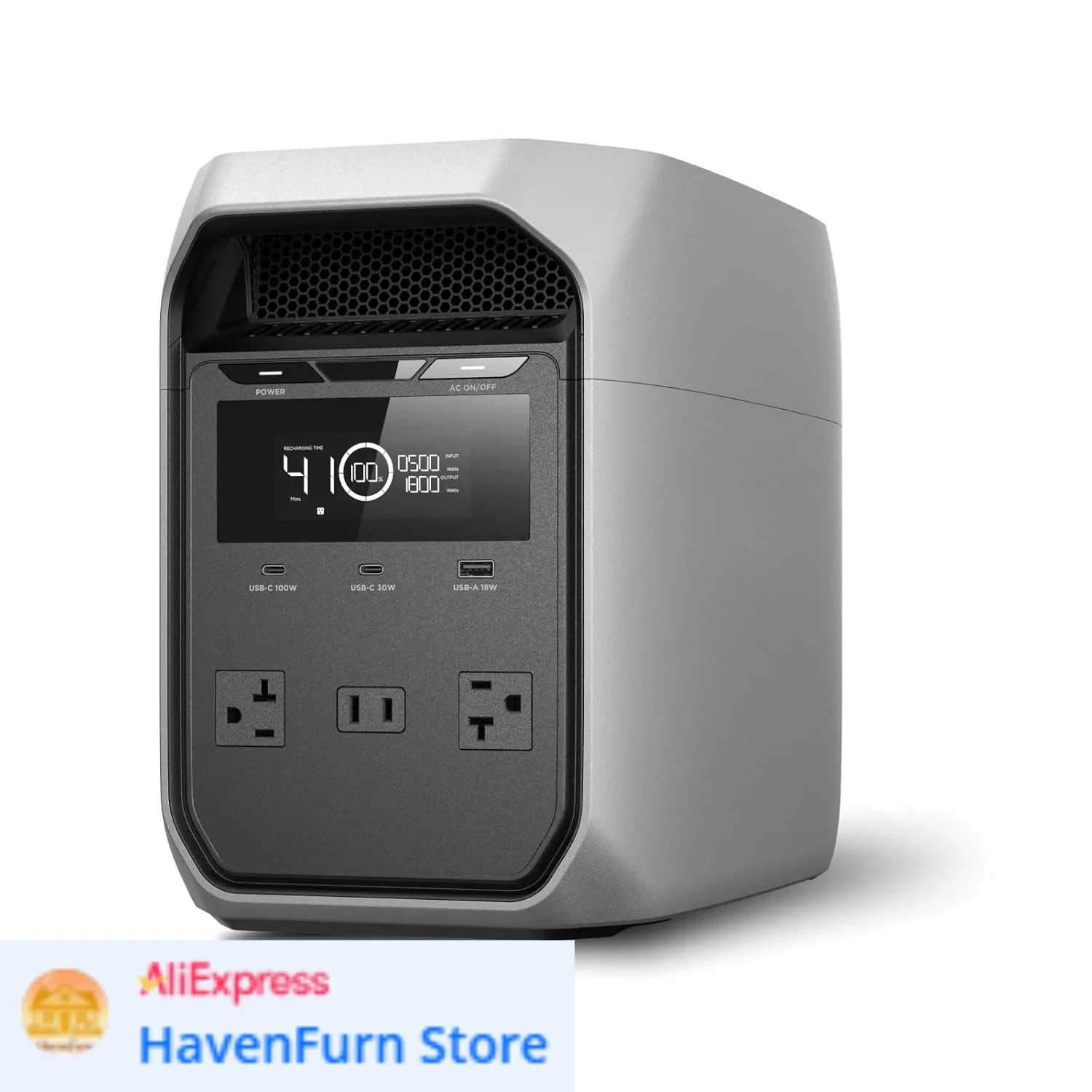 Portable Power Station Delta 3 Classic, 1024Wh LiFePO4 Battery, 1800W AC/100W USB-C Output, 1 Hr Fast Charge