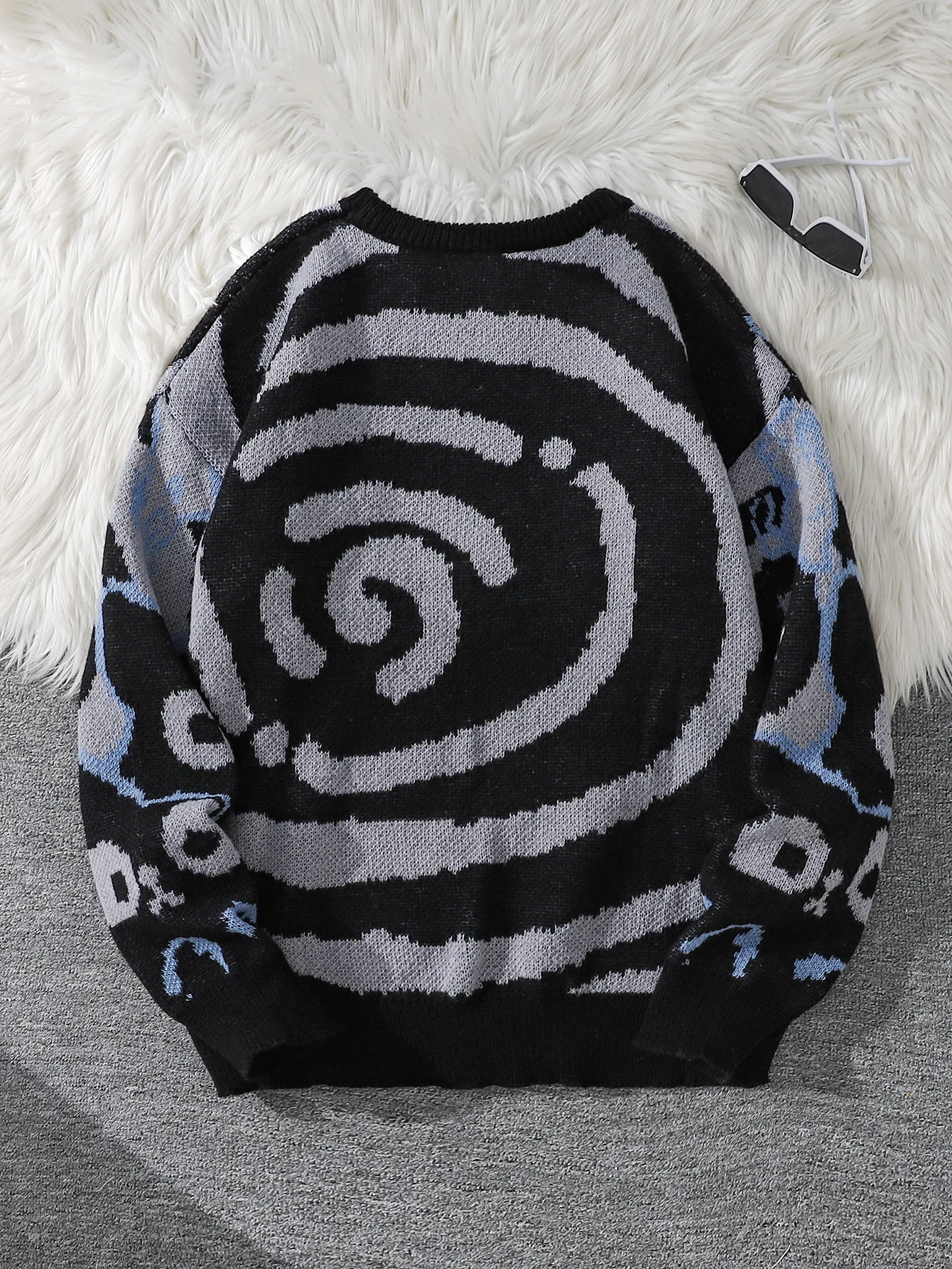 Autumn and Winter Abstract Cat Jacquard Double-Sided Pattern Pullover Sweater Casual Round-Neck Knit Men's Pullover Sweater Suitable for Daily Wear Unisex Outerwear