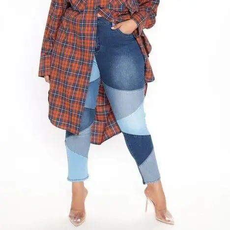 

High Waist Slim Fit Women's Denim Pants Patchwork Elastic City Style Black Jeans High Elasticity Fashionable Women's Trousers