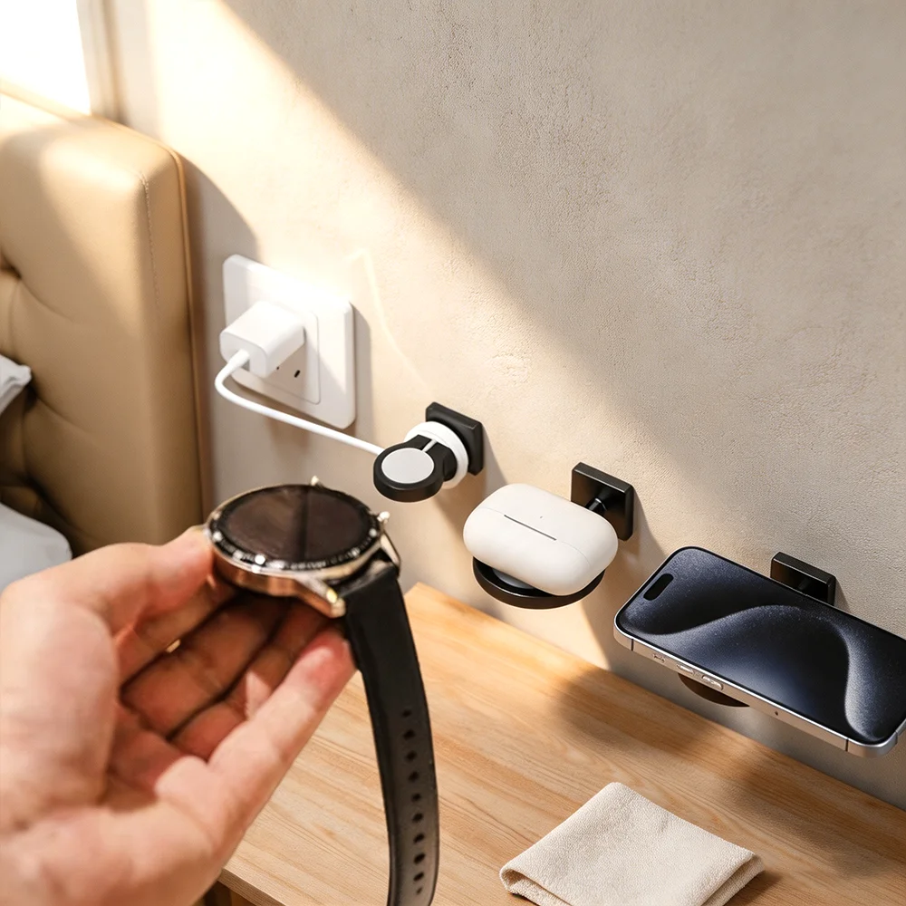 Smart Watch Charging Stand Multi-function Wall Mount No-Drill Adhesive Holder Dock for Apple Watch Ultra 10 9 8 SE Galaxy Watch