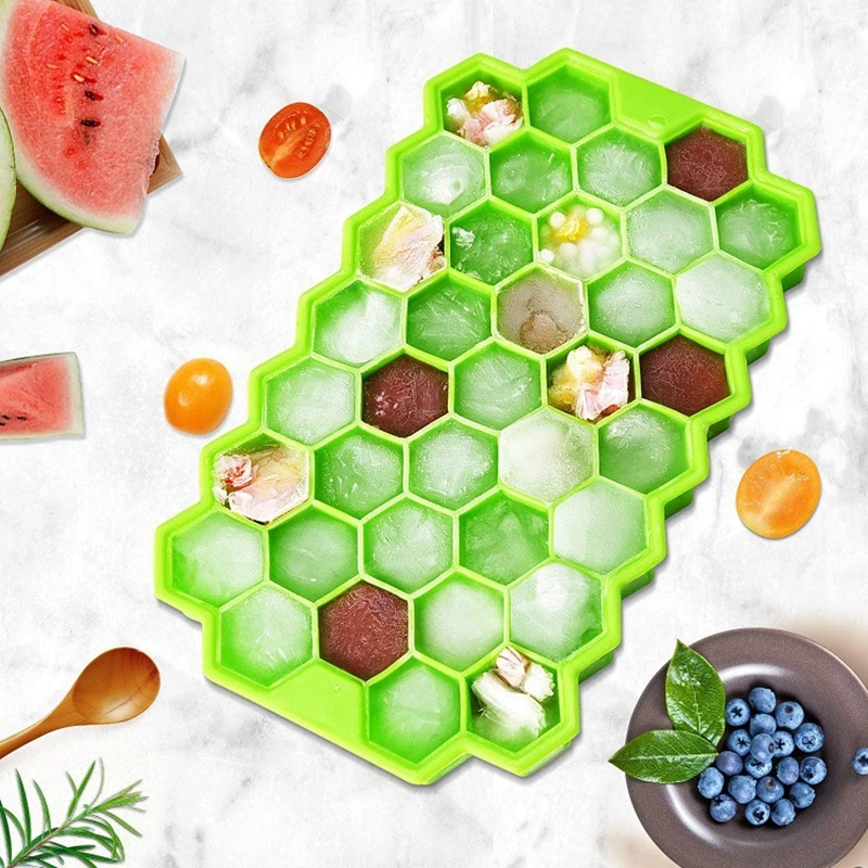 

Ice Cube Molds 37 Cavity Honeycomb Hockey Mold Ice Cube Tray Box BPA Free Ice Maker with Removable Lids